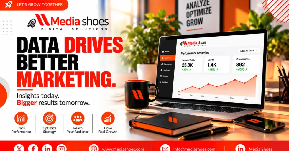 Data Driven Marketing Workspace Data-driven marketing workspace with analytics insights