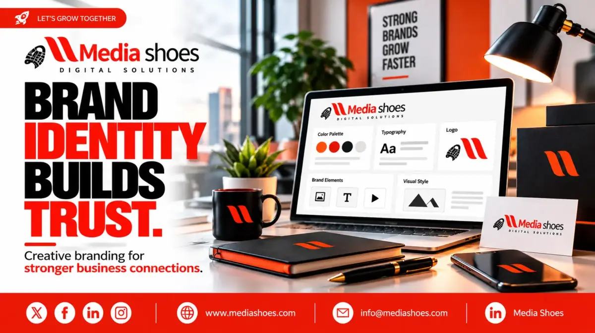 Media-Shoes Branding Workspace Brand identity and strategic business branding workspace
